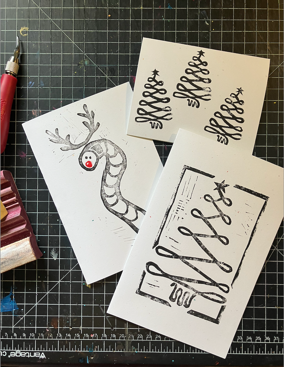 Linocut Holiday Cards 10+