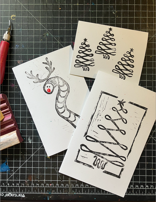 Linocut Holiday Cards 10+