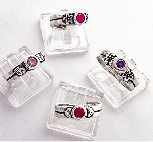 Sweet Sterling Silver Ring & Faceted Stone 13+