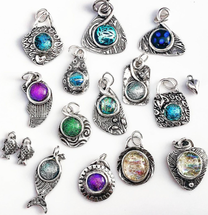 Colorful Dichroic Glass Pendant in Sterling Silver 13+
