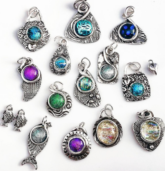 Colorful Dichroic Glass Pendant in Sterling Silver 13+