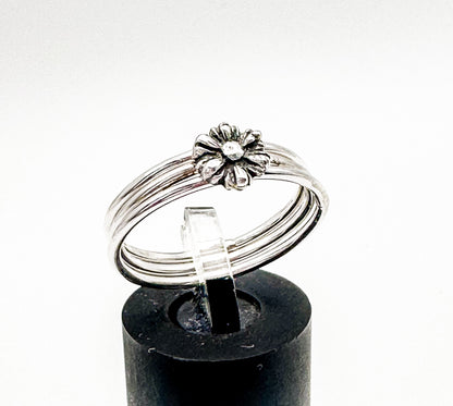 Sterling Silver Skinny Rings with Flower 13+