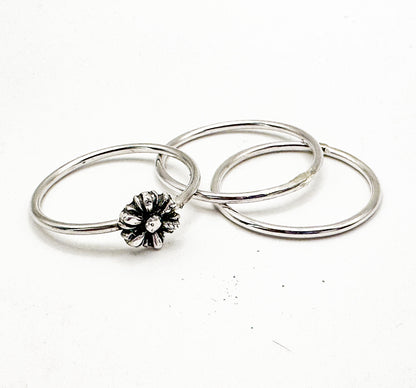 Sterling Silver Skinny Rings with Flower 13+