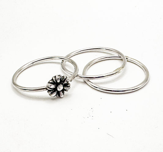 Sterling Silver Skinny Rings with Flower 13+