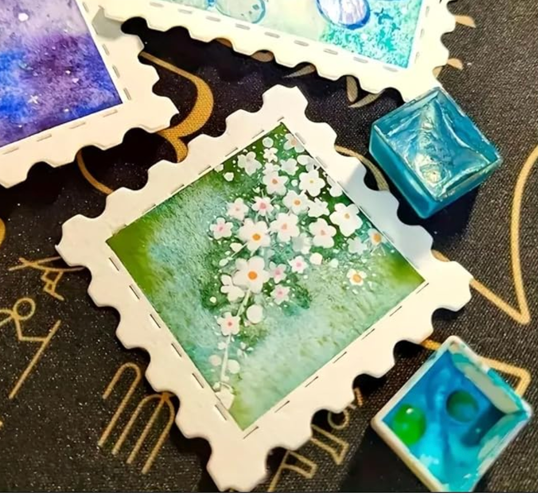 Tues. April 13 | Mixed Media Floral Postage Stamps 12+