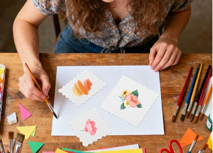 Tues. April 13 | Mixed Media Floral Postage Stamps 12+